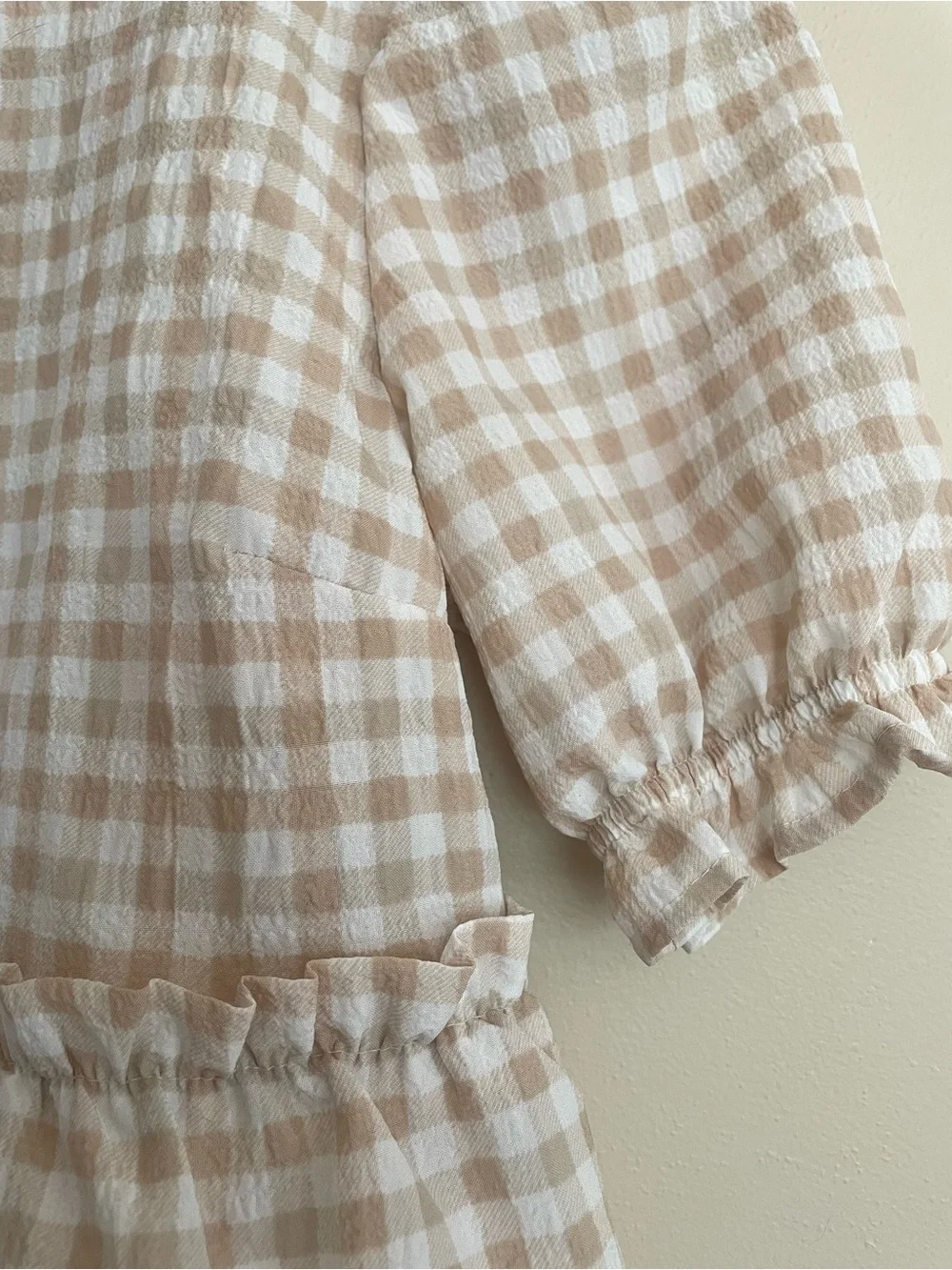 Beige Gingham Peplum Top